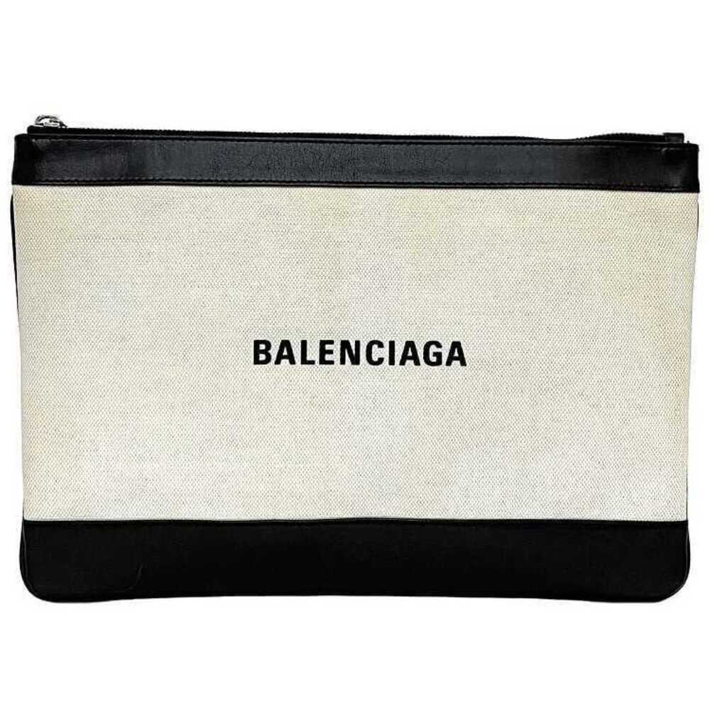 Balenciaga Clutch Bag Navy Blue Clip Beige Black Handbag Zipper